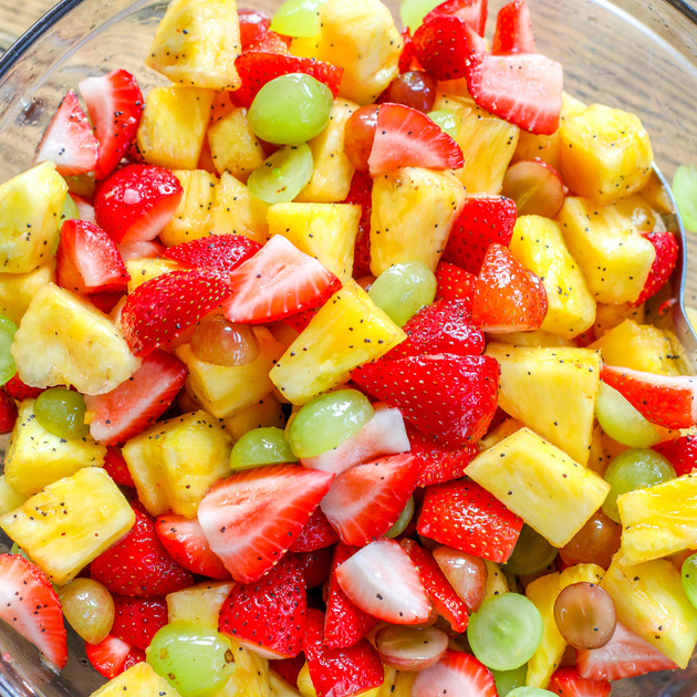 Strawberries, Green Grapes, and Pineapple